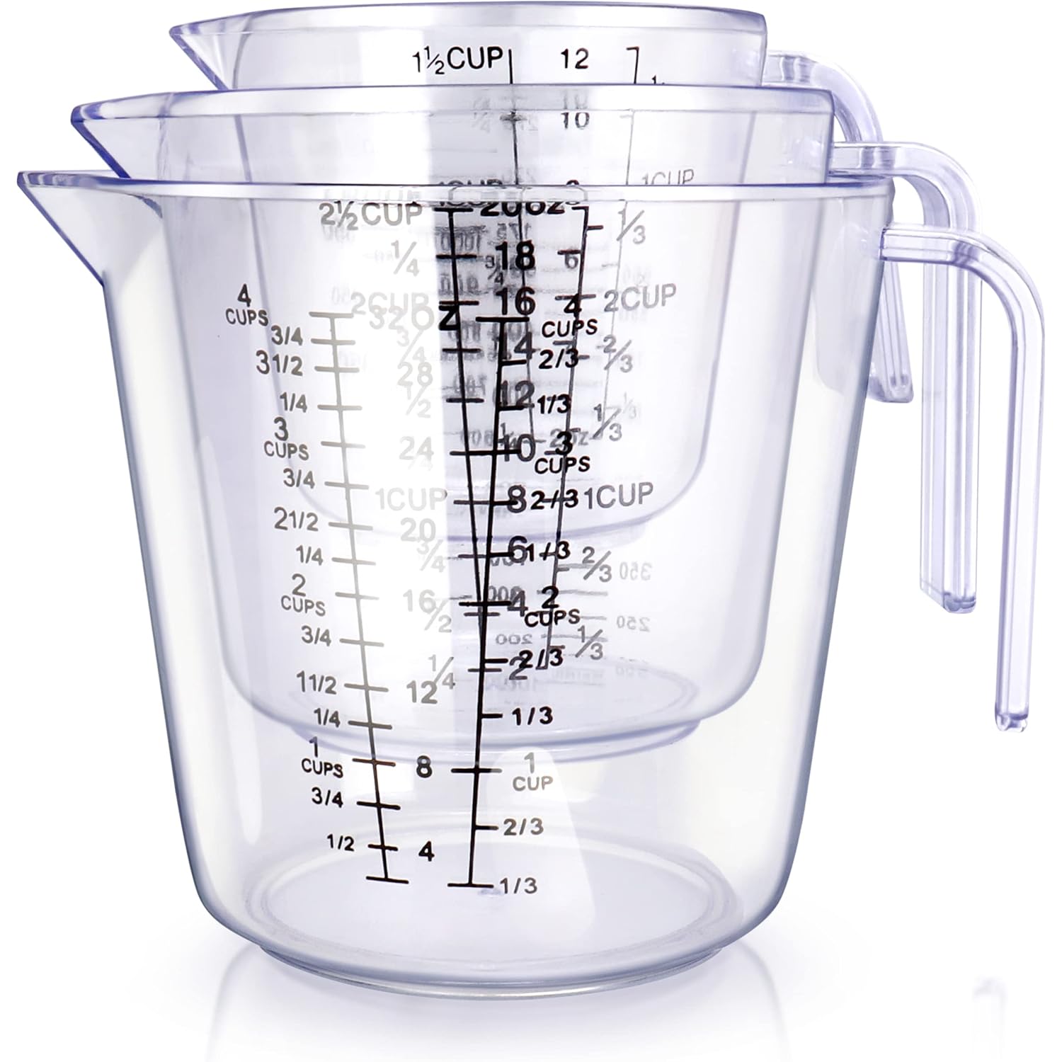 -Bingbing- Measuring Cups Set, Liquid Measuring Cups For 3 For Kitchen | Bpa Free Plastic Set With Spout Multiple Measurement Scales, Cup, Ml And Oz, (Clear)