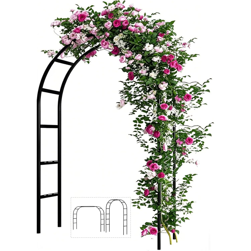 Adorox 7.8Ft Garden Arch Trellis For Climbing Plants, Metal Arch Frame, Pumpkin Archway Outdoor Garden Arbors And Arches For Halloween Christmas Birthday Party Baby Shower Decoration(Black)