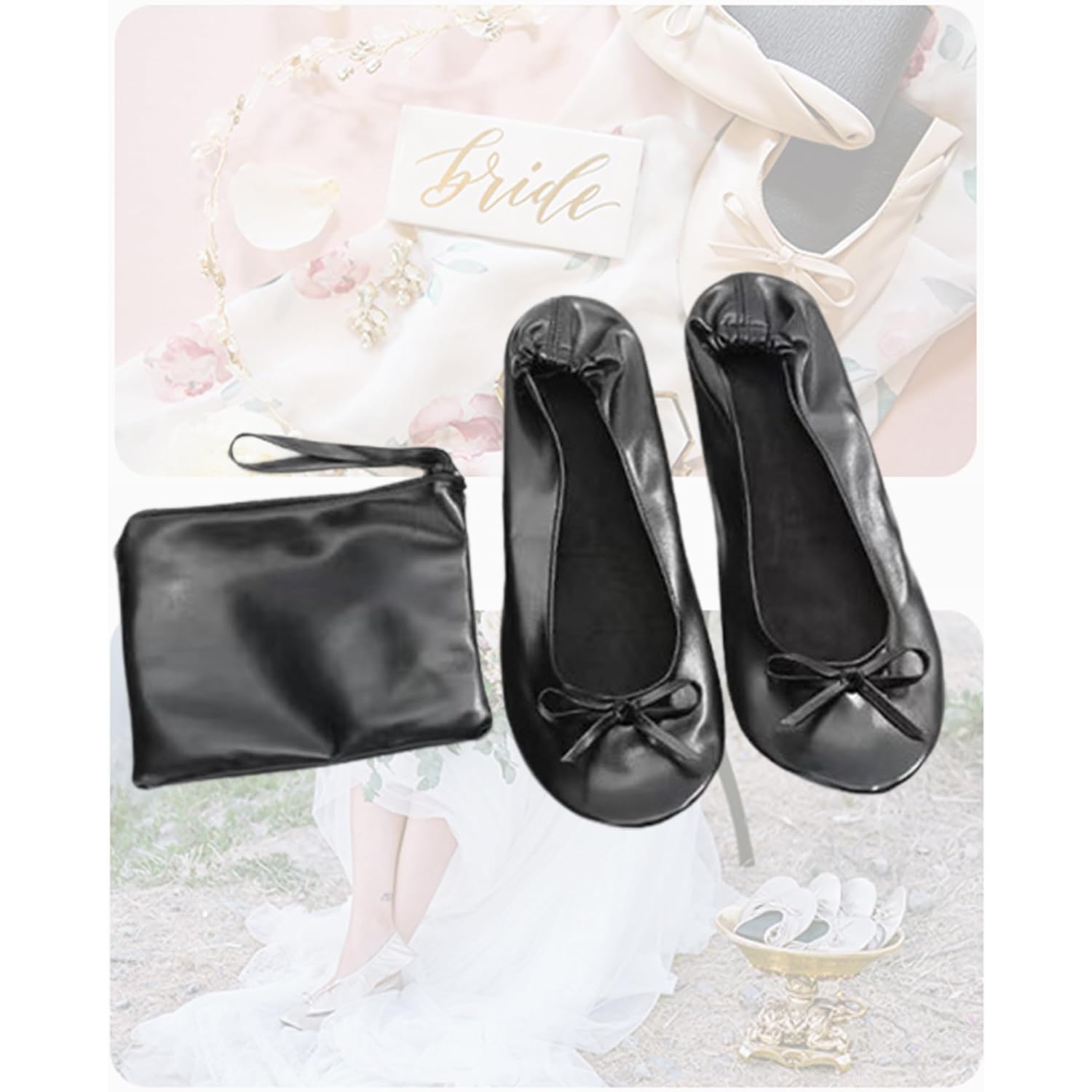 Stylish Foldable Ballet Flats For Women Portable Roll Up Travel Shoes For Wedding Bridesmaid Includes Carrying Pouch