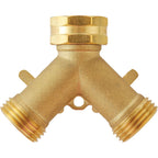 Garden Hose Splitter 2 Way Heavy Duty, Outdoor Faucet Splitter | Solid Brass Spigot Splitter Hose Y Splitter With Shutoff Valve