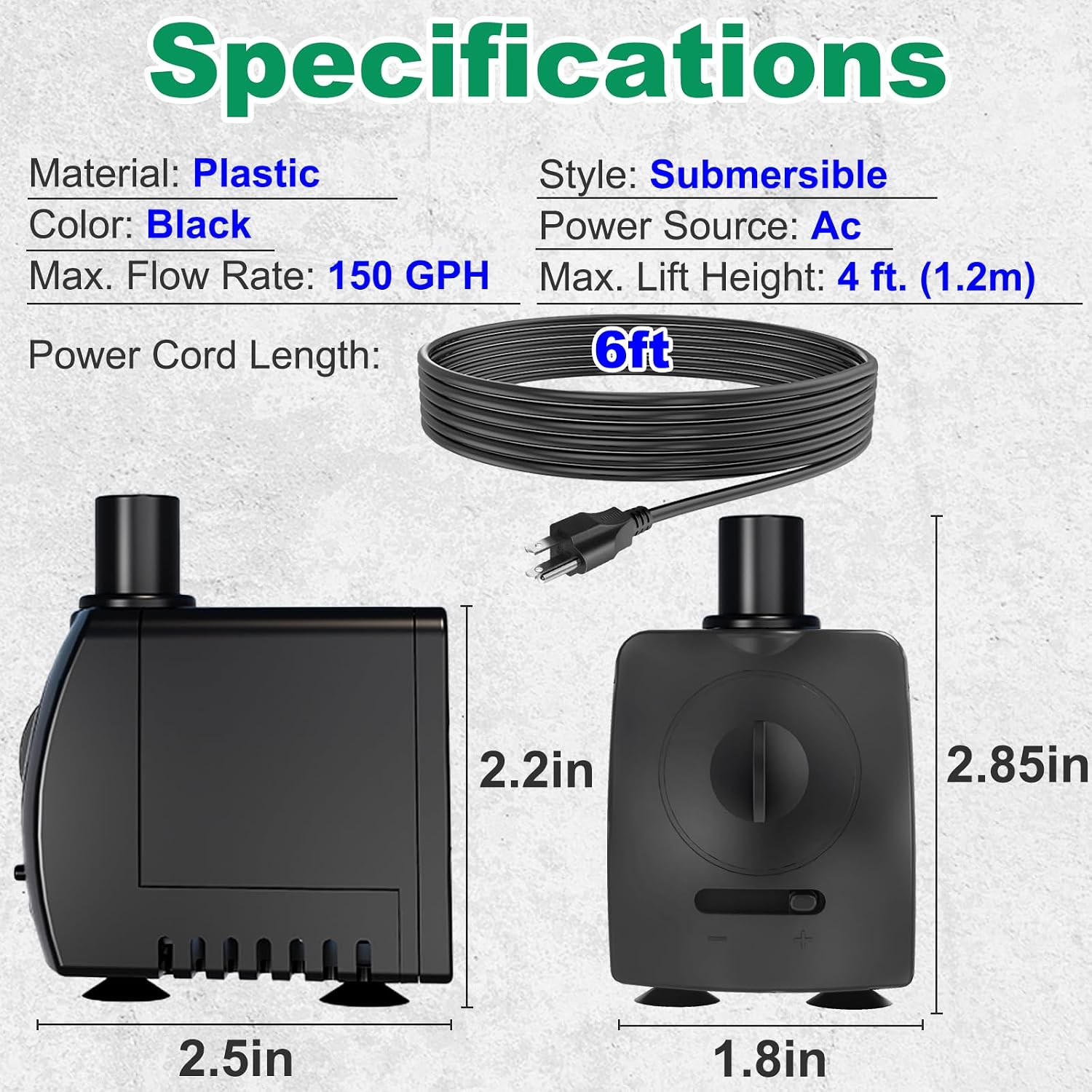 Submersible Pump 150Gph (550 L/H 9.5W) Ultra Quiet With Over Heating Protection 4Ft High Lift For Fountains, Hydroponics, Ponds, Aquariums & More