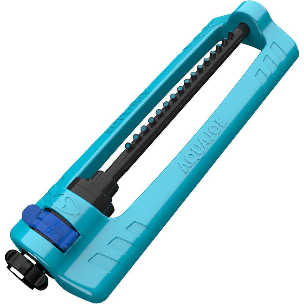 Aqua Joe Oscillating Sprinkler With Adjustable Spray, 16 Clog-Resistant Nozzles, Metal Base & 3600 Square Foot Coverage, Compatible With Garden Hoses