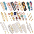 28 Pcs Hingwah Pearls And Acrylic Resin Hair Clips, Handmade Hair Barrettes, Marble Alligator Bobby Pins, Glitter Crystal Geometric Hairpin, Elegant Gold Hair Accessories, Gifts For Women Girls