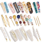 28 Pcs Hingwah Pearls And Acrylic Resin Hair Clips, Handmade Hair Barrettes, Marble Alligator Bobby Pins, Glitter Crystal Geometric Hairpin, Elegant Gold Hair Accessories, Gifts For Women Girls