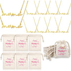 Yinkin 12 Pcs Mom Necklace Bulk Mother Day Church Gifts Mama Pendant Necklace with Drawstring Canvas Bags Jewelry for Women Wife