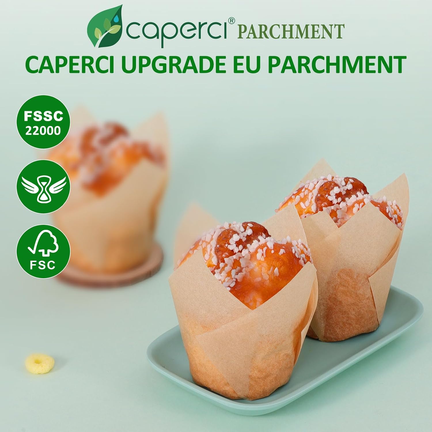 Caperci 150Pcs Natural Tulip Cupcake Liners Unbleached European Parchment Paper Baking Cups Muffin Liners For Party, Wedding, Christmas, Birthday