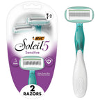 BIC Soleil 5 Sensitive Women's Disposable Razors With 360 Degree Moisture Strips For Enhanced Glide, Shaving Razors With 5 Blades, 2 Count