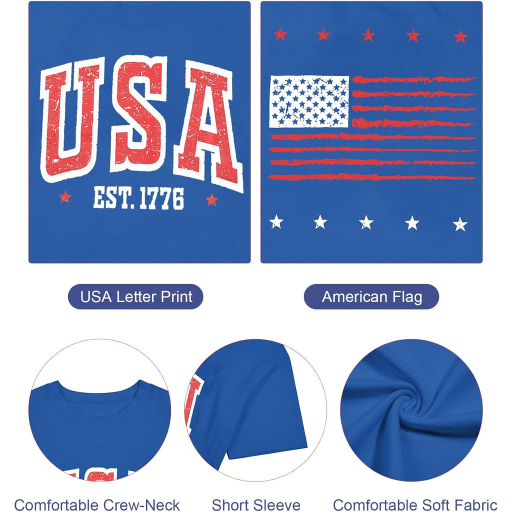 USA T-Shirt for Women USA World Soccer Shirt Vintage American Flag 250th Graphic Tee Tops