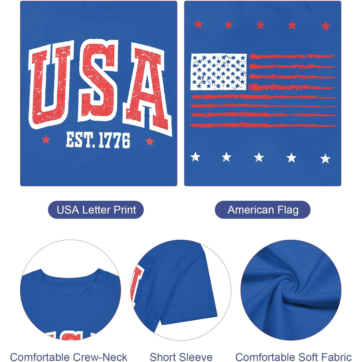 USA T-Shirt for Women USA World Soccer Shirt Vintage American Flag 250th Graphic Tee Tops