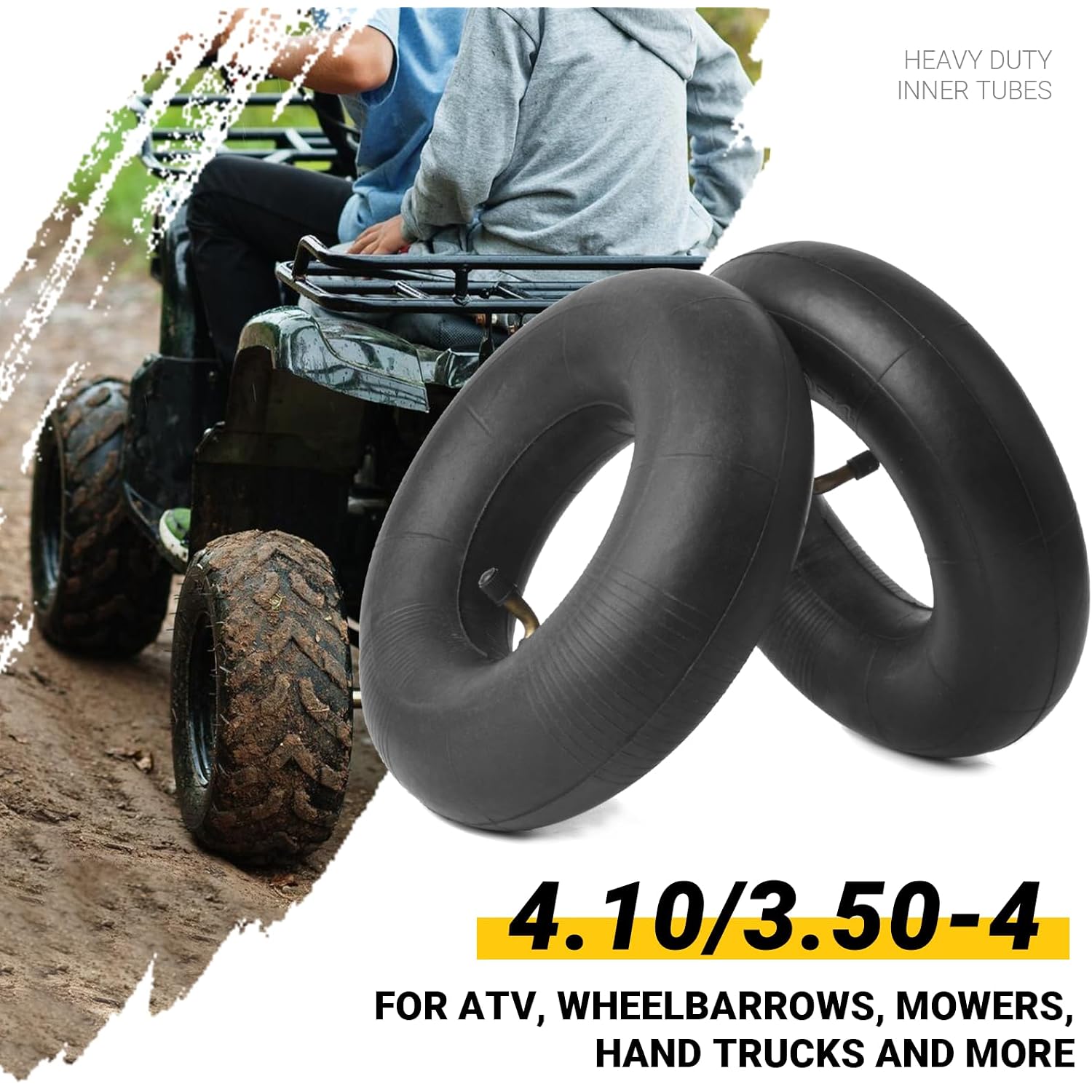4.10/3.50-4 Heavy Duty Replacement Inner Tube With Tr-87 Bent Valve Stem (2-Pack) - For Wheelbarrows, Mowers, Hand Trucks And More 3.50-4 Tire