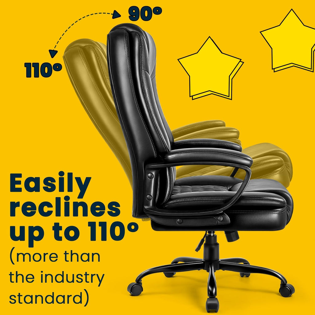 Leather Office Desk Chair,Ergonomic Office Chair With Lumbar Support,Computer Chair,Executive Leather Chair With Padded Arm,2026 Upgraded Big And Tall Chair, Black,275Lbs