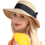 Beach Sun Straw Hats for Women, UPF 50+ UV Sun Protection Wide Brim Summer Straw Hat Foldable Packable Roll up Cap