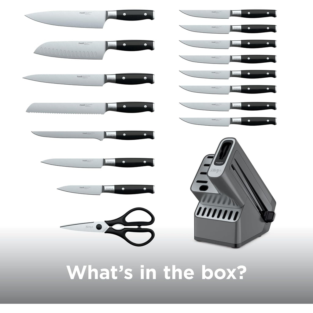 Ninja™ Neverdull® Knife Block Set | 17 Piece Kitchen Knife System With Built-In Sharpener | Rust Resistant, German Stainless-Steel Knives | Black | K32017