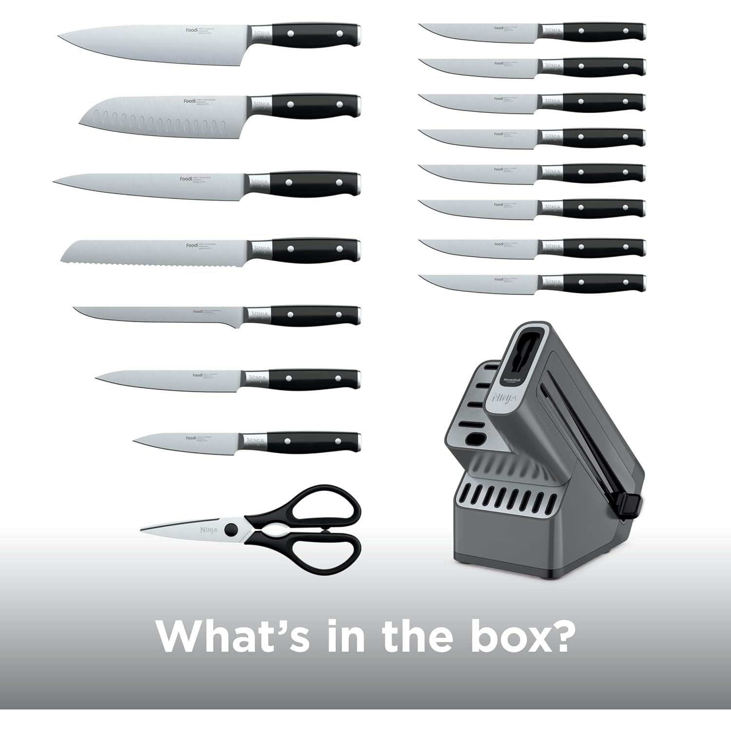 Ninja™ Neverdull® Knife Block Set | 17 Piece Kitchen Knife System With Built-In Sharpener | Rust Resistant, German Stainless-Steel Knives | Black | K32017