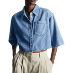 Tankaneo Womens Crop Denim Shirt Half Sleeve Button Down Short Jean Jacket With Pocket