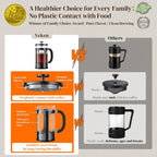 Veken French Press Coffee Maker 34Oz, No Plastic Touching Cafe,Thickened Glass Stainless Steel Brewer, Cold Brew Cafetera Tea Pot For Kitchen Travel Camping, Gifts, Decor, Bar Accessories, Dark Pewter