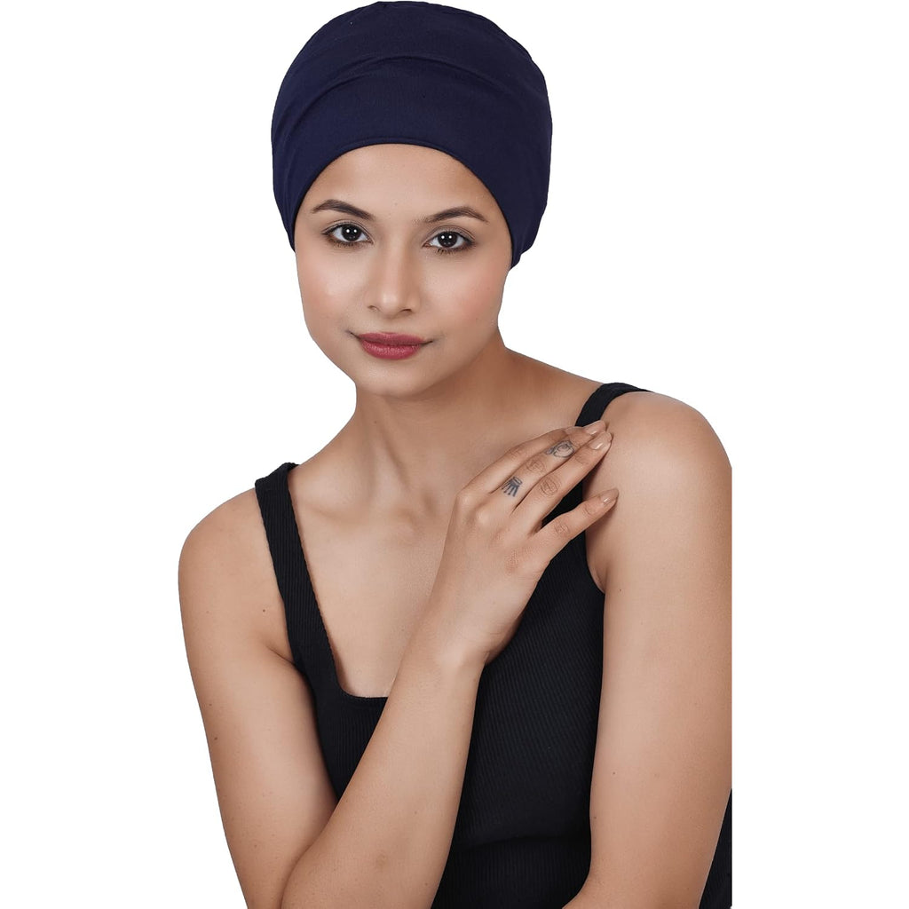 Chemo Hats Solid Sleep Cap Women's Bamboo Soft Headwear Cancer Cap Chemo Headwear Women Navy