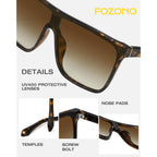 Trendy Square Oversized Sunglasses for Women Men Retro Flat Top Shield Sun Glasses UV Protection Once Piece Lens Tortoise Frame/Brown Lens