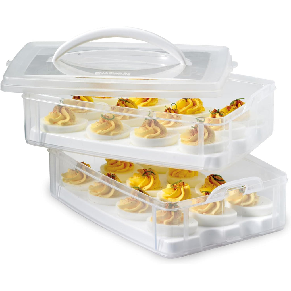 Snapware (2-Layer, 24 Eggs) Plastic Detachable Deviled Egg Carrier Storage Container With Lid and Handle, Freezer Dishwasher Microwave Safe