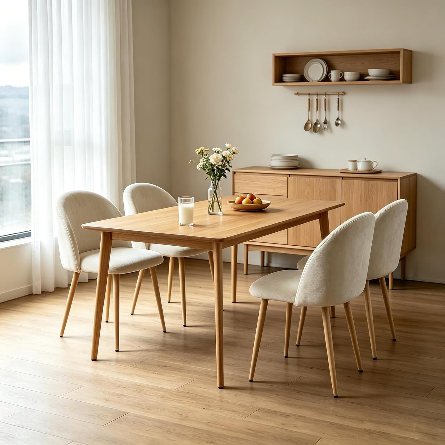 Lightdot Dining Chairs Set Of 2, Velvet Comfortable Seats, Mid-Century Modern Living Room Chairs, Upholstered Kitchen Chairs With Wooden Legs And Padded Seat For Bedroom Office, Easy Assembly, Beige