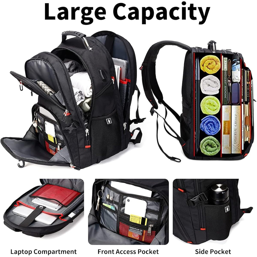 Shrradoo Extra Large 50L Travel Laptop Backpack With Combination Lock,High School College Backpack Airline Approved Business Work Bag Fit 17 Inch Laptops For Men Women,Black
