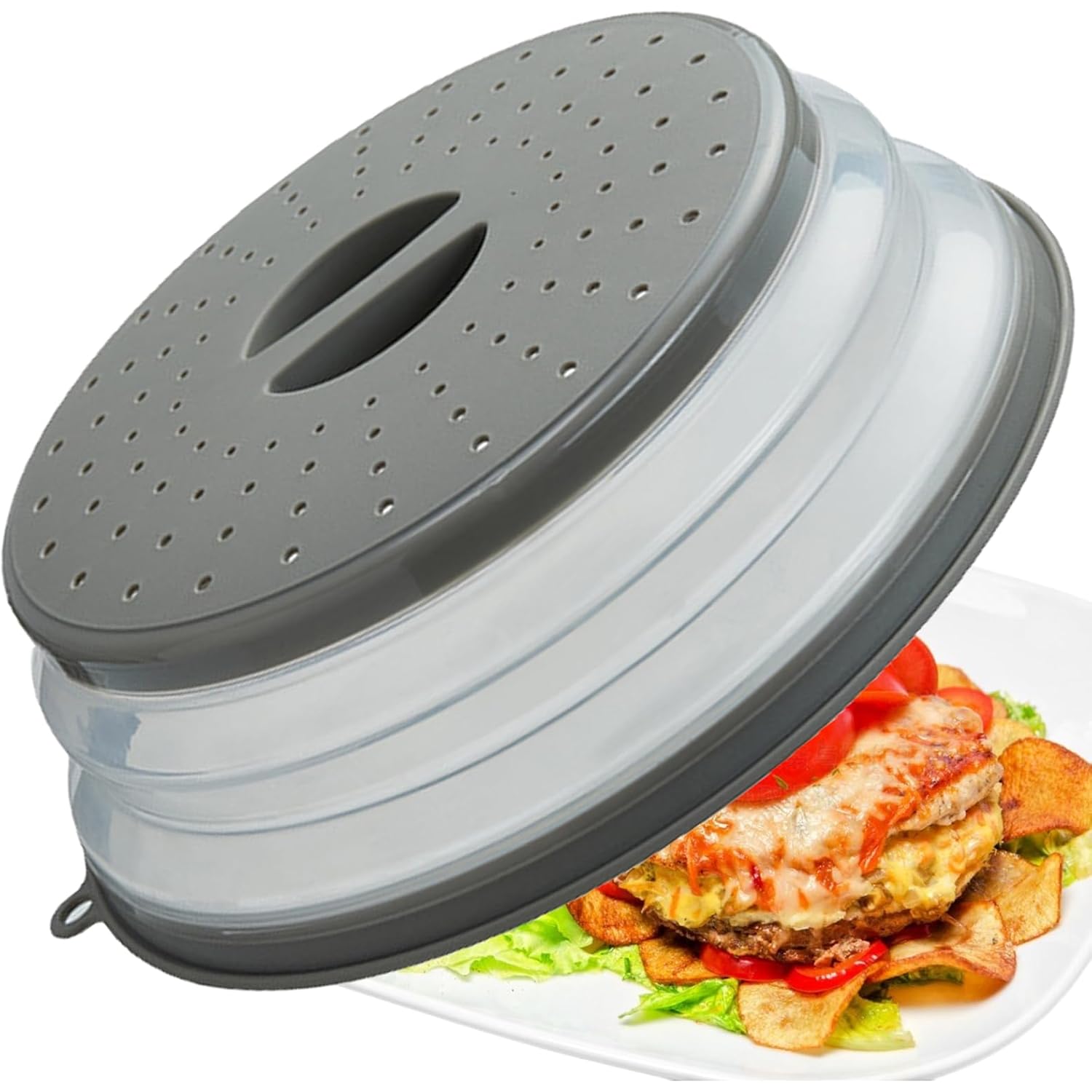 Microwave Splatter Cover Vented for Food, Splatter Guard & Colander Kitchen Gadget for Fruit Vegetables Microwave Plate Cover with Hook Hole,Dishwasher-Safe,BPA-Free Silicone & Plastic (1 Pack)