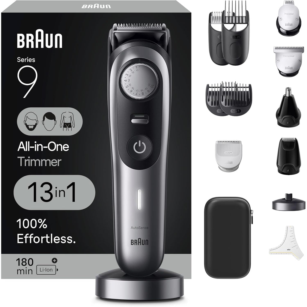 Braun Series 9 All-in-One Multi Grooming Kit for Men, 13-in-1 Beard Trimmer, Body Groomer, Hair Clipper and Manscaping for Face & Body, 9440