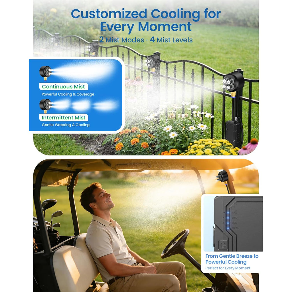Portable Magnetic Misting System With Pump, 6000Mah Outdoor Fan Misters Kit For Outside Patio Golf Cart, Water Sprayer For Cooling Sport, Canopy, Beach, Camp, Gazebo, Umbrella, Dugout- 4 Nozzles