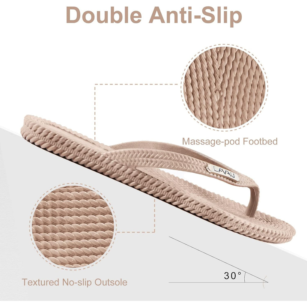 Lavau Flip Flops For Women, Waterproof Non Slip Thong Sandals For Shower Beach Pool, 100% Recyclable
