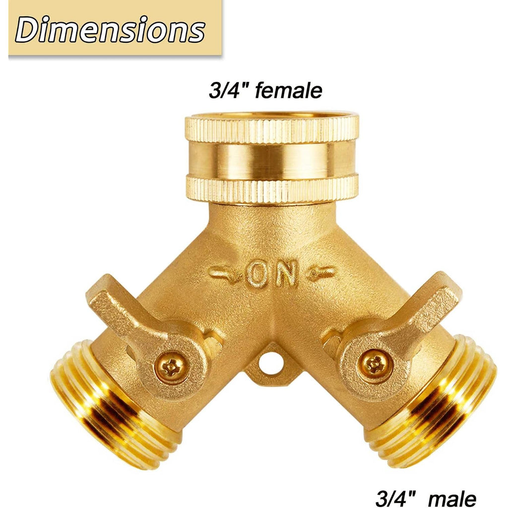 Triumpeek Brass Garden Hose Splitter, 3/4 Inch 2-Way Y Brass Hose Connector With O-Ring Washers & Tape