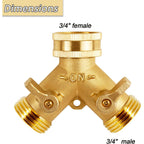 Triumpeek Brass Garden Hose Splitter, 3/4 Inch 2-Way Y Brass Hose Connector With O-Ring Washers & Tape