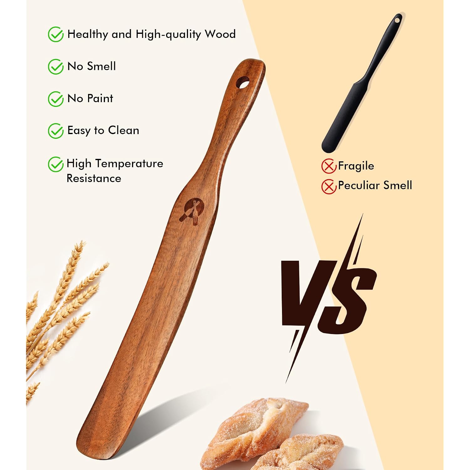 Skinny Spurtle For Sourdough Starter, Mixing, Reaching Bottom Of Jar, Dough Whisk, Natural From High Moist Resistance Teak, Spurtles Kitchen Tools Wooden Kitchen Utensils For Nonstick Cookware