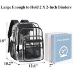 Clear Backpack For School - 18 Inch Extra Large Clear Bookbag Black | Heavy Duty 0.5Mm Pvc, 2 Large Compartments, Fit 16" Laptop, Reinforced 900D Oxford Base, Padded Straps And Back, Age 12+
