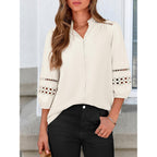 Btfbm Summer Tops For Women 2026 Eyelet Top 3/4 Length Sleeve Dressy Casual Blouses Spring Boho Button Down Shirts