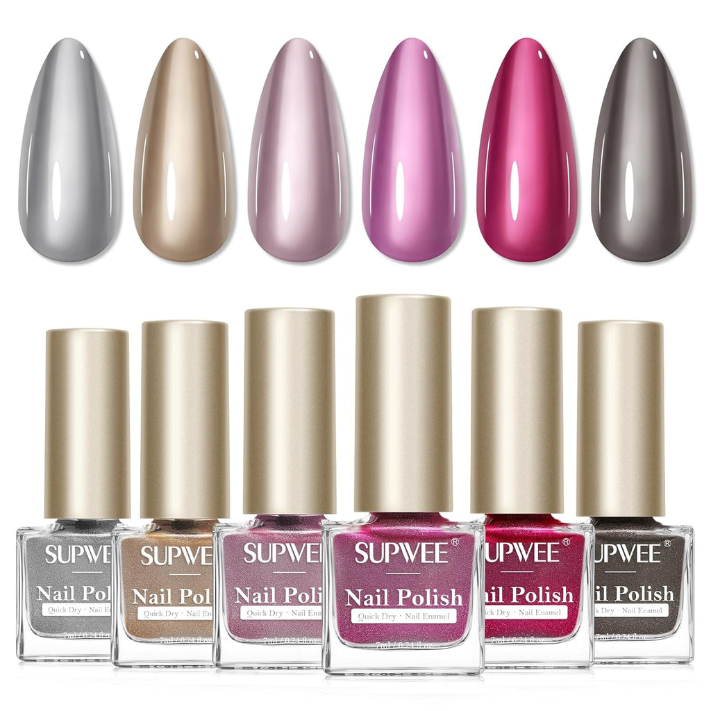 Metallic Nail Polish Set, Mirror Nail Polish Non Gel Quick Dry & High Gloss Chrome Effect Mini Air Dry Nail Lacquer Fingernail Toe Nails for Women Girls Manicure Salon DIY Home