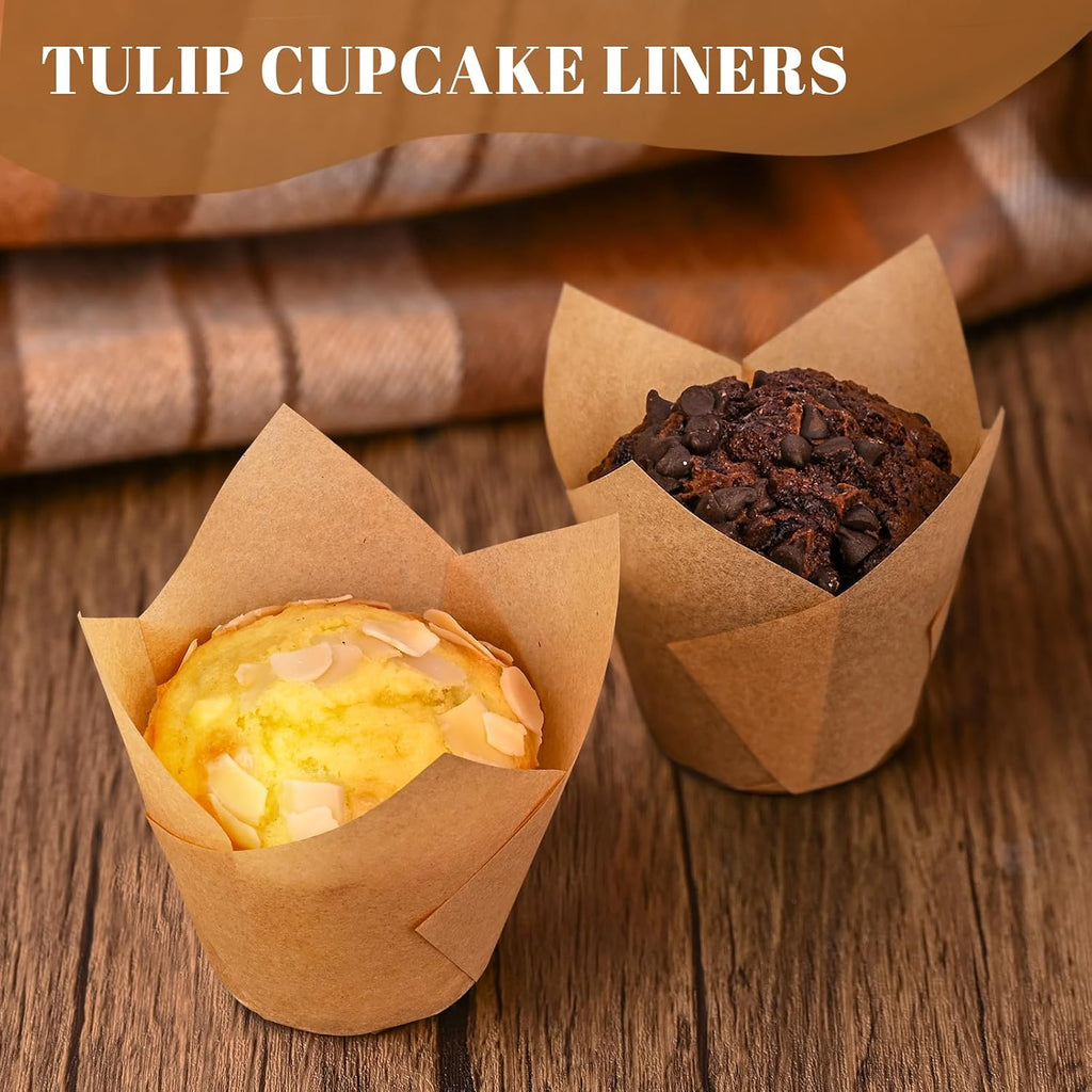 Neyimqr 120 Counts Natural Tulip Cupcake Liners For Baking Cups, Food Grade Parchment Paper Muffin Liners Holders, Standard Tulip Cupcake Liners, Greaseproof Cup Cake Wrappers For Party, Christmas