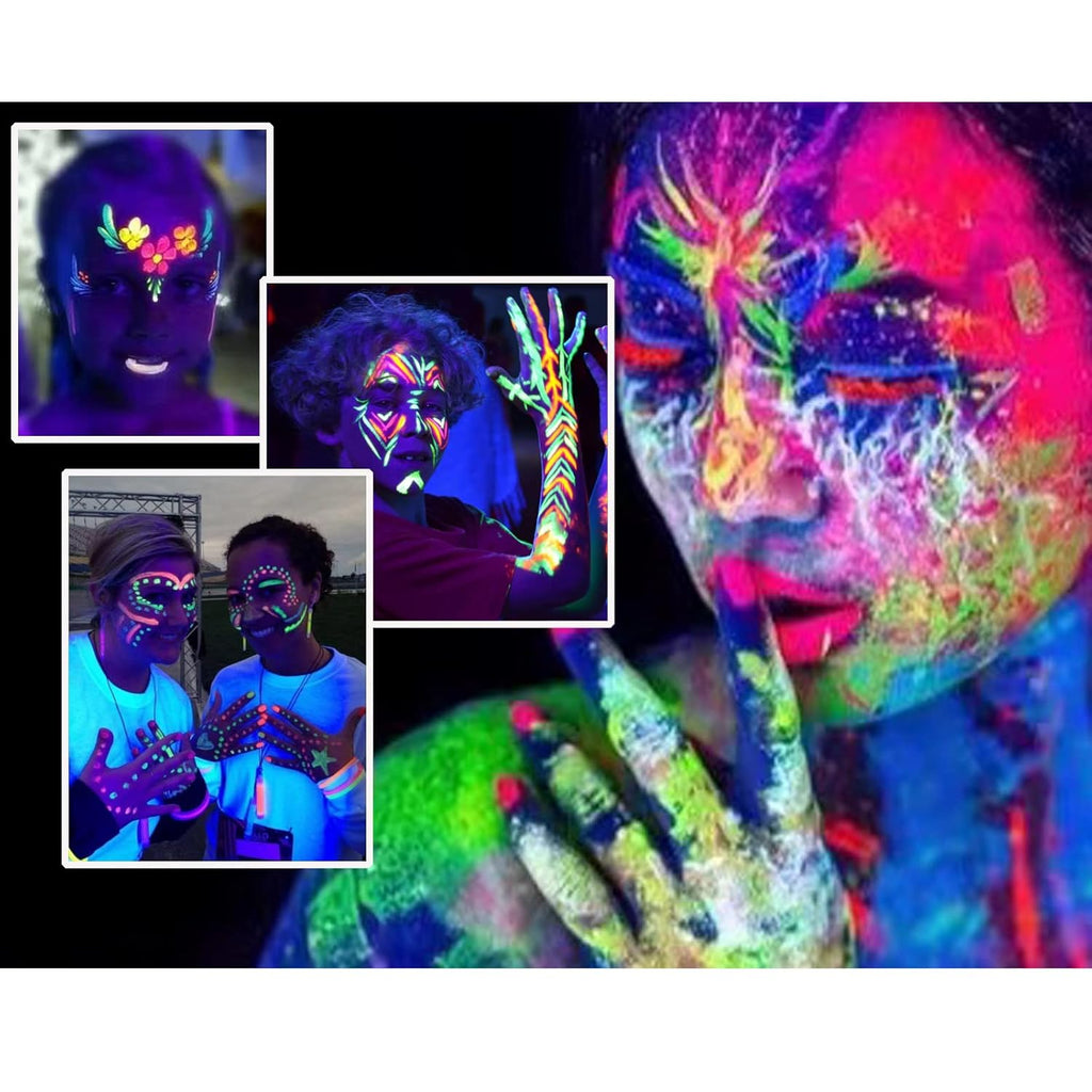 12 Pieces Glow Blacklight Face & Body Paint Makeup, Glow in The Dark Face Painting Kit Neon Paint Sticks for Adult Halloween Glow Party