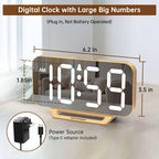 Peakeep Slim Digital Mirror Aesthetic Alarm Clock For Bedrooms Desk Decor | Plug In Electric Big Led Modern Small Clock For Office Living Room, Battery Backup, 6 Dimmers (Gold)