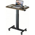 Huanuo Small Rolling Laptop Standing Desk, Height Adjustable Mobile T-Base Desk With Lockable Casters, Portable Sit-Stand Workstation For Bedside & Sofa, Walnut