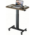 Huanuo Small Rolling Laptop Standing Desk, Height Adjustable Mobile T-Base Desk With Lockable Casters, Portable Sit-Stand Workstation For Bedside & Sofa, Walnut