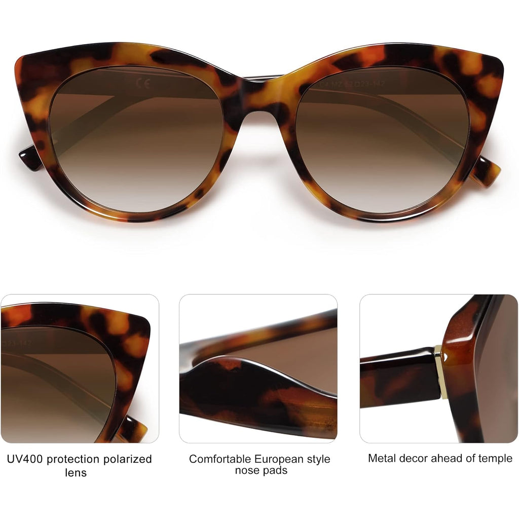 SOJOS Trendy Polarized Sunglasses for Women,Retro Cat Eye Womens Sun Glasses SJ2221 Tortoise/Brown