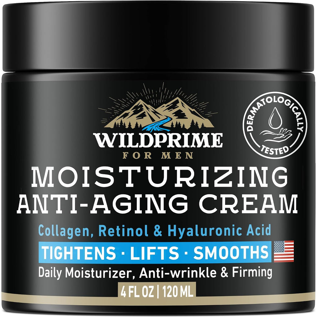 Men'S Face Moisturizer Cream - Anti Aging & Wrinkle - Men'S Shave Lotion - Made In Usa - Collagen, Hyaluronic Acid, Vitamins E & A, Avocado Oil - Age Facial Skin Care, Day & Night Moisturizing, 4 Oz