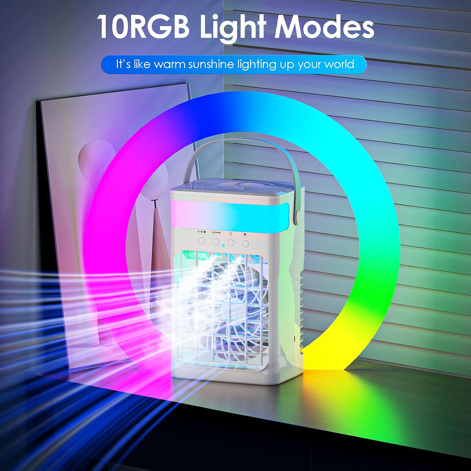 Portable Air Conditioners,Air Conditioner,Ac Unit With 1600Ml Water Tank,2 Spray Ports,3 Wind Speeds,3 Timers,10 Kinds Of Colorful Lights,Portable Ac Units For Room Camping Car Office