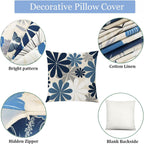 Comminy Blue White Pillow Covers 18X18 Set Of 6, Daisy Flower Throw Pillow Cover Case Square Cushion Cover For Sofa Bedroom Living Room Farmhouse Home Decor