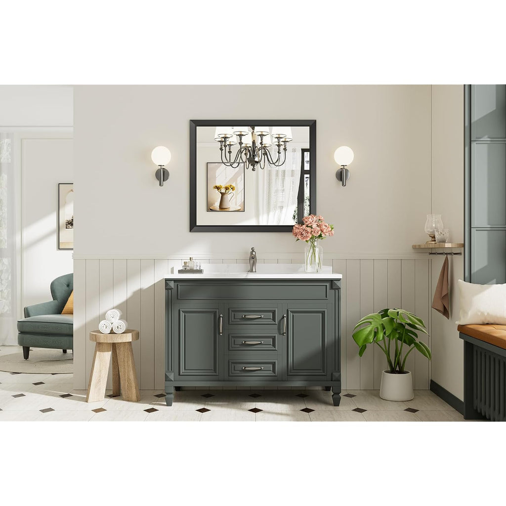 36X32 Inch Black Bathroom Mirror For Wall, Thick Metal Framed Rectangle Mirrors For Over Sink, Bedroom, Living Room, Entryway, Anti-Rust, Hd Tempered Glass