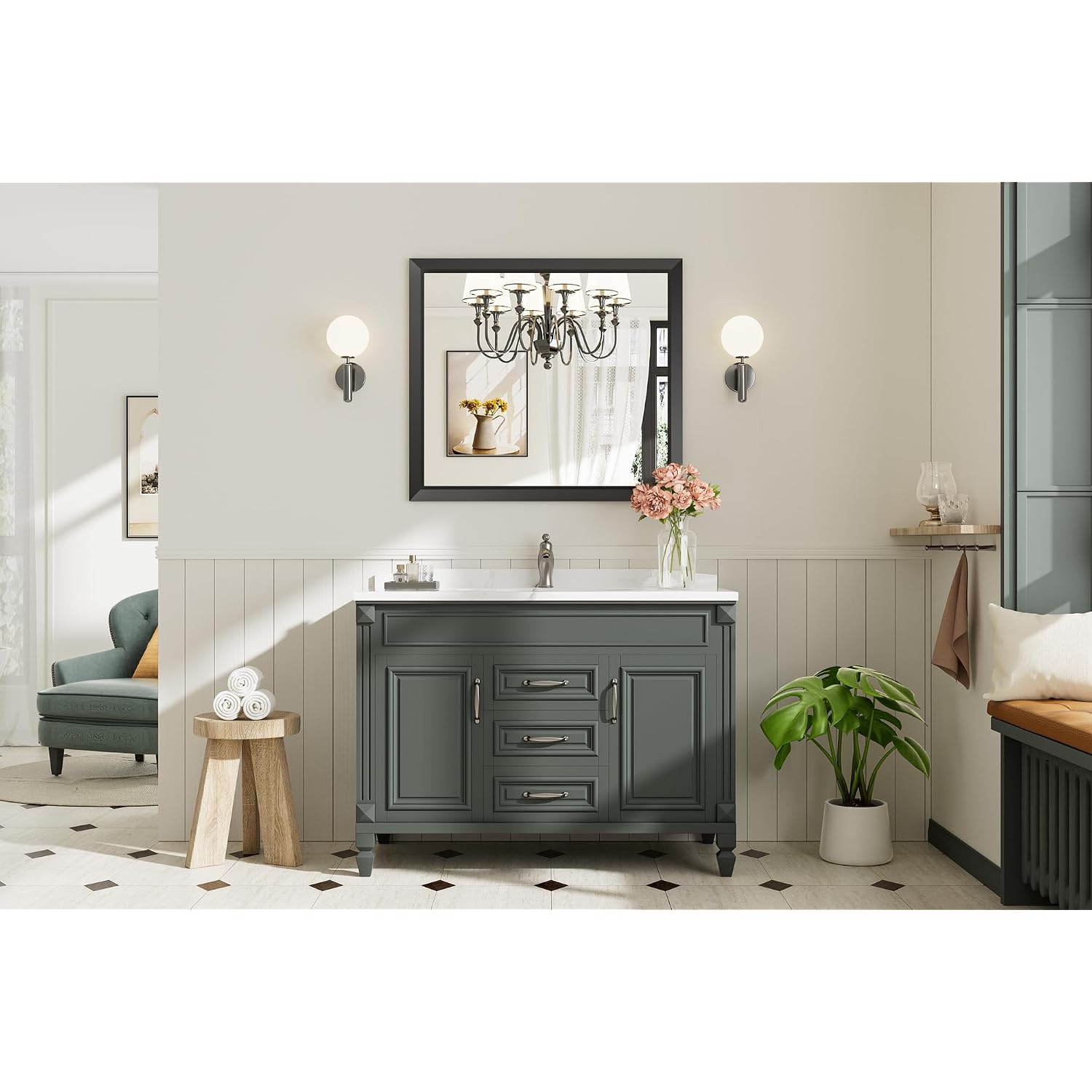 36X32 Inch Black Bathroom Mirror For Wall, Thick Metal Framed Rectangle Mirrors For Over Sink, Bedroom, Living Room, Entryway, Anti-Rust, Hd Tempered Glass