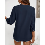 Lomon Womens 3/4 Sleeve Button Down Shirts Cotton Linen Roll Up Short Sleeve Tops V Neck Casual Loose Fit Blouses