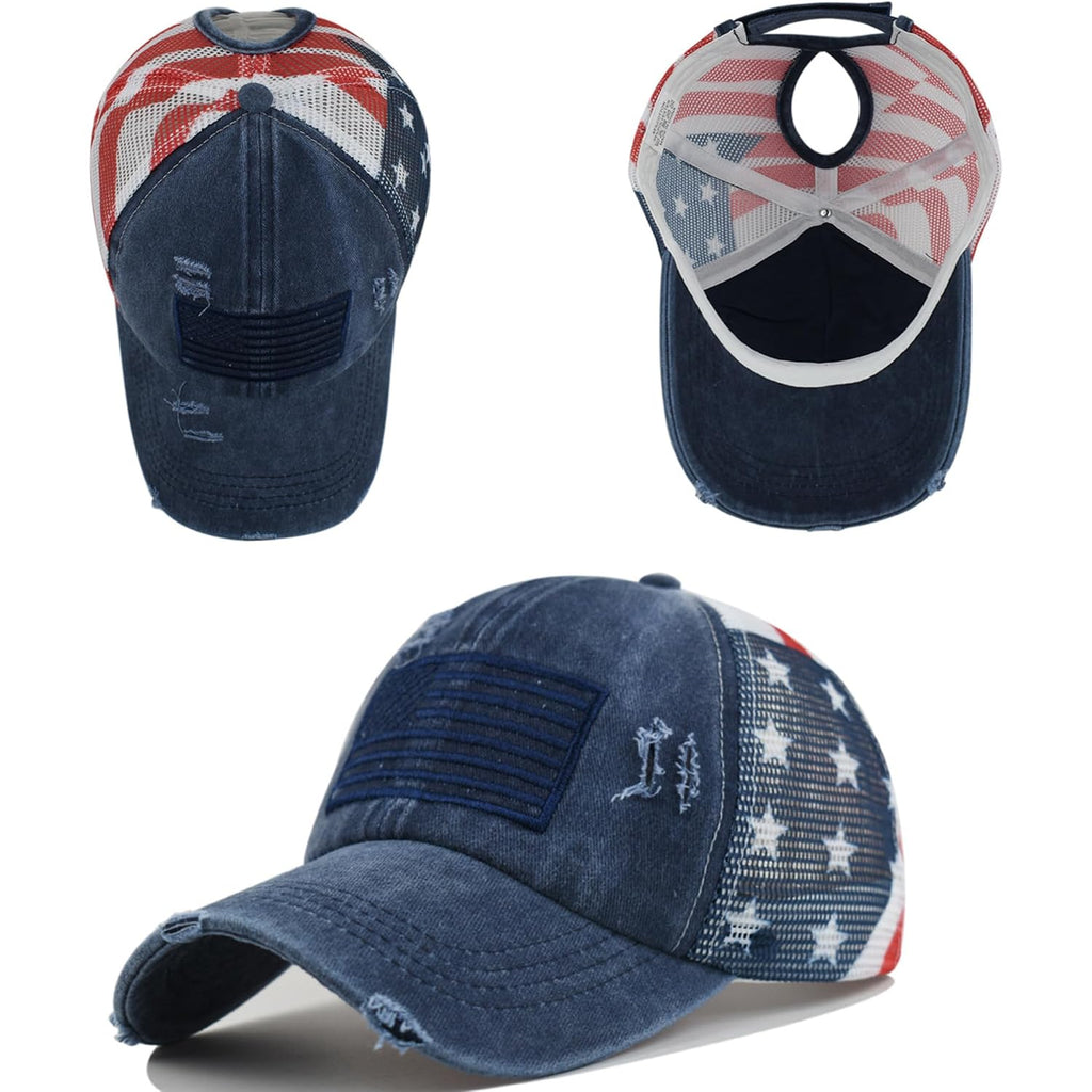 Women Men Patriotic Baseball Hats for 4th of July American Flag Trucker Hats Adjustable USA Dad Caps Medium Navy-mesh Back