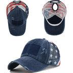 Women Men Patriotic Baseball Hats for 4th of July American Flag Trucker Hats Adjustable USA Dad Caps Medium Navy-mesh Back