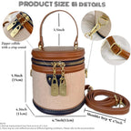 Retro Bucket Bag Color Contrast Cylinder Purse | Senior Sense Style, Single Shoulder Crossbody, Zipper Closure, 4.7X6